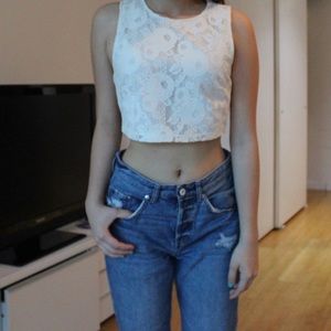White detailed crop top